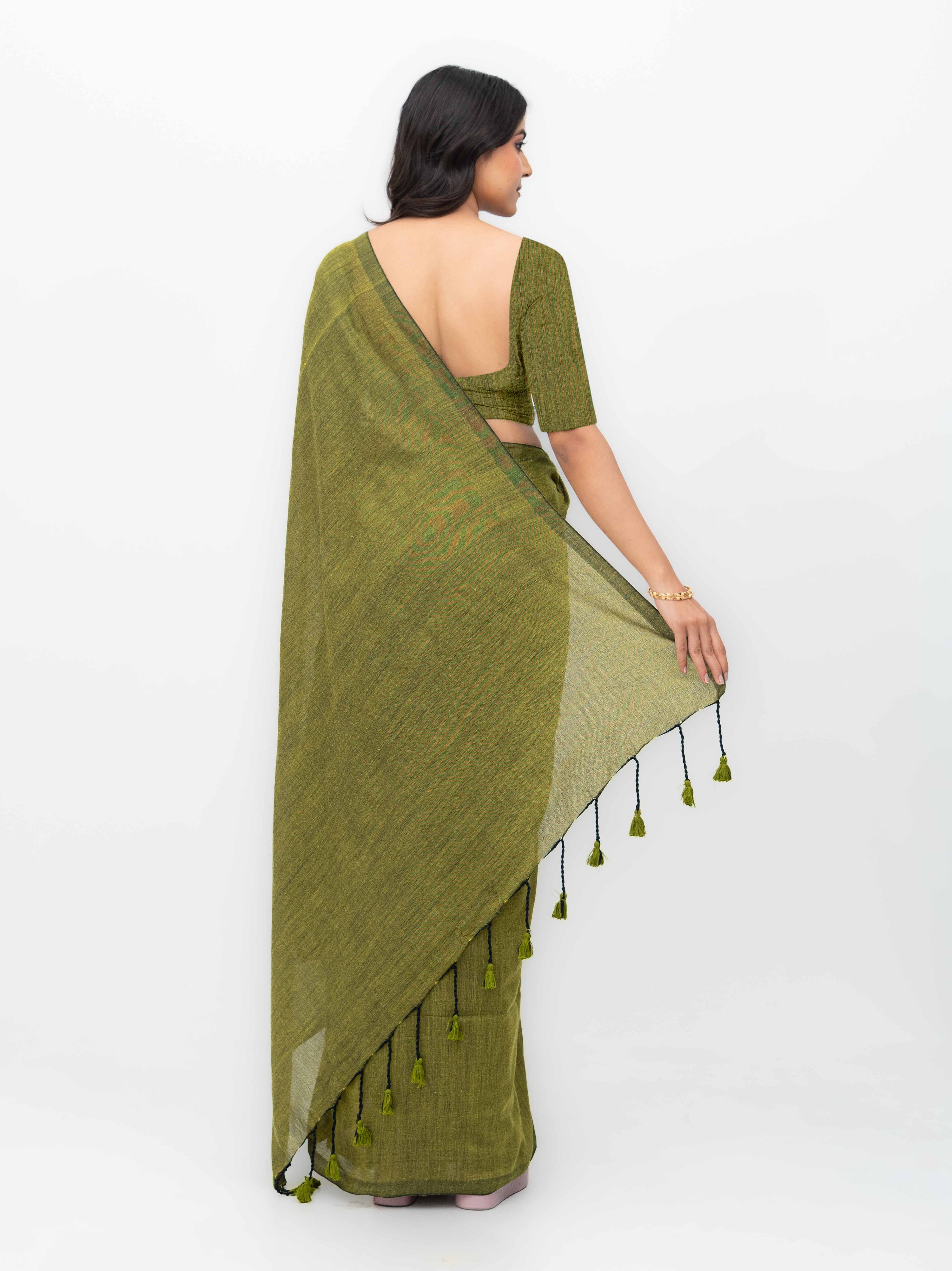 Olive Green Khadi Cotton Saree