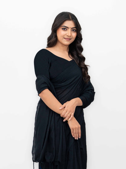 Black Khadi Cotton Saree