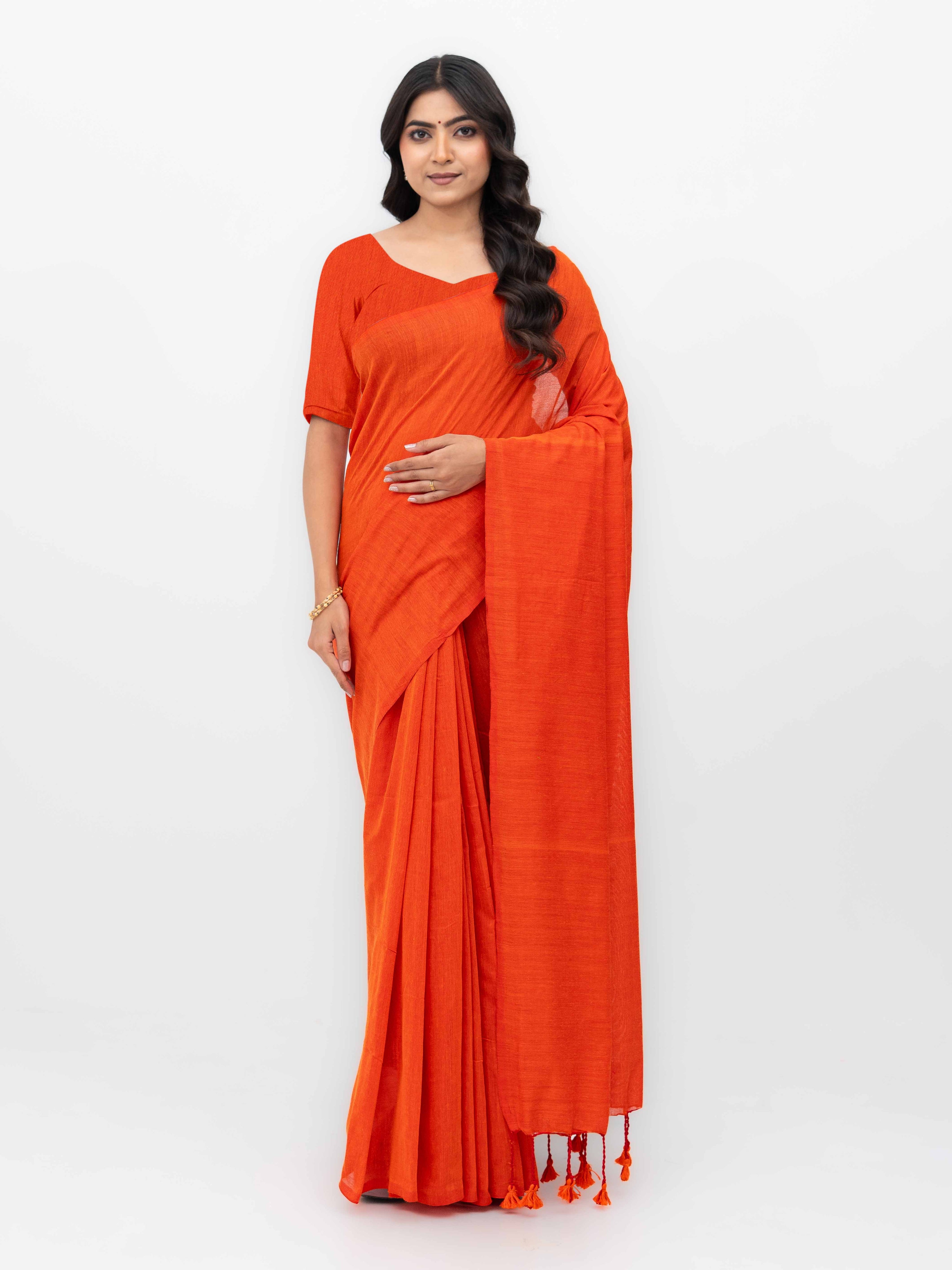 Orange Khadi Cotton Saree