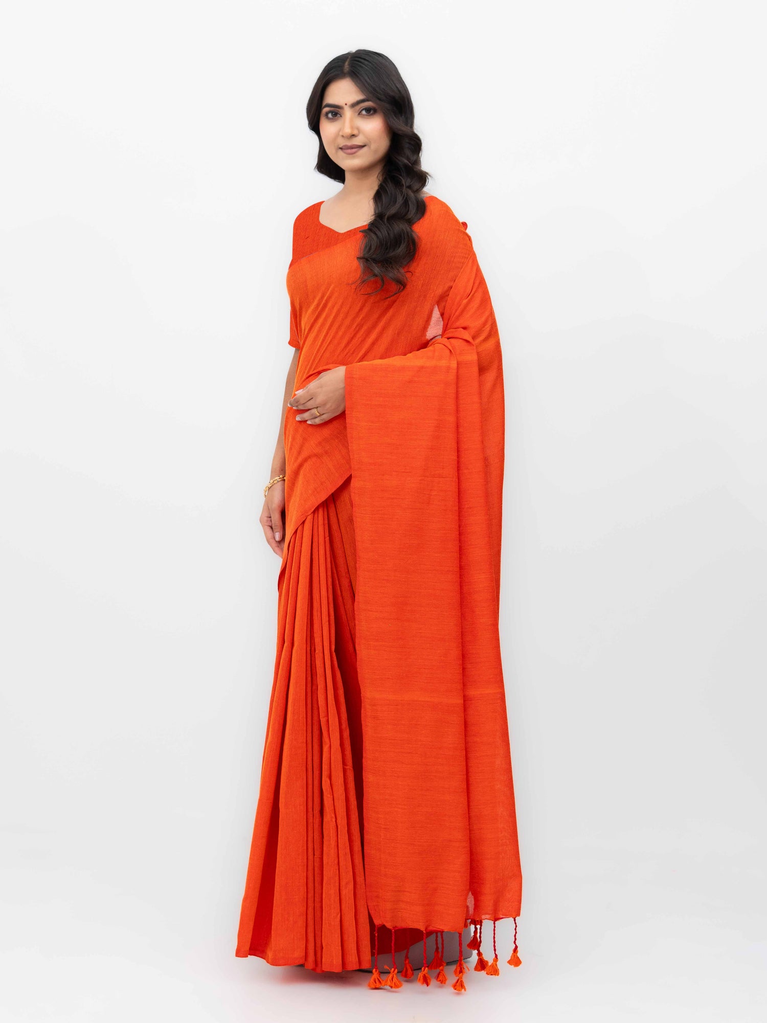 Orange Khadi Cotton Saree