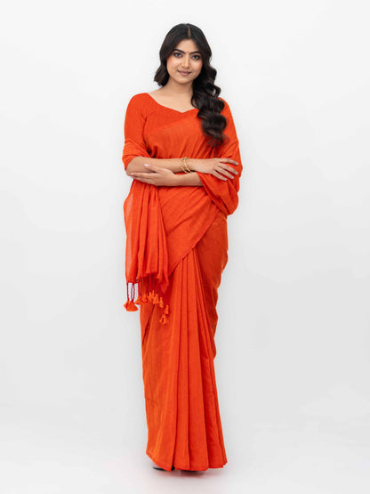 Orange Khadi Cotton Saree