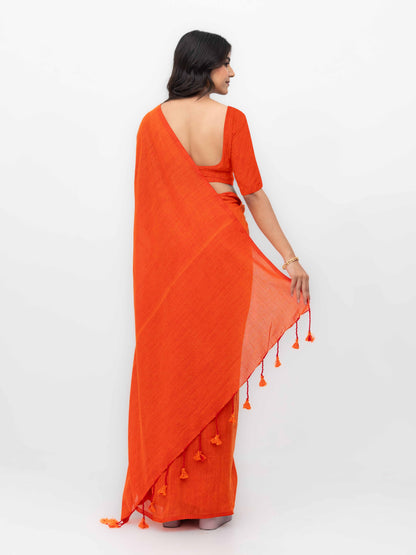 Orange Khadi Cotton Saree