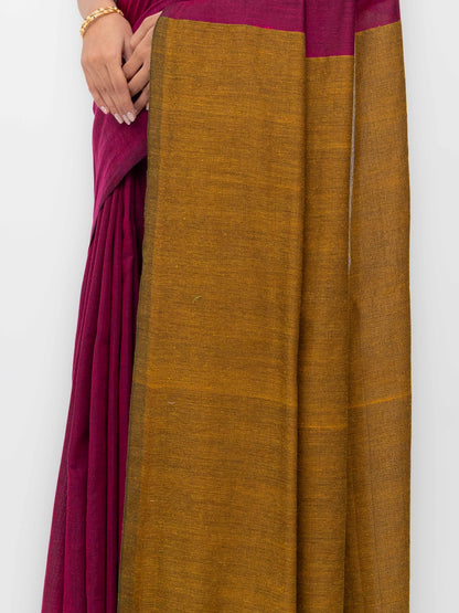 Pink &amp; Rust Yellow Khadi Cotton Saree