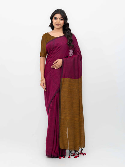 Pink &amp; Mustard Khadi Cotton Saree