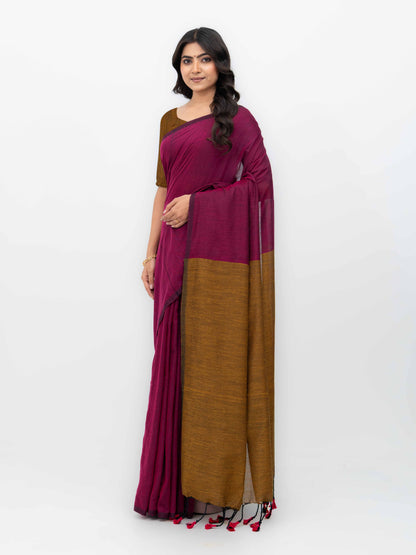 Pink &amp; Mustard Khadi Cotton Saree