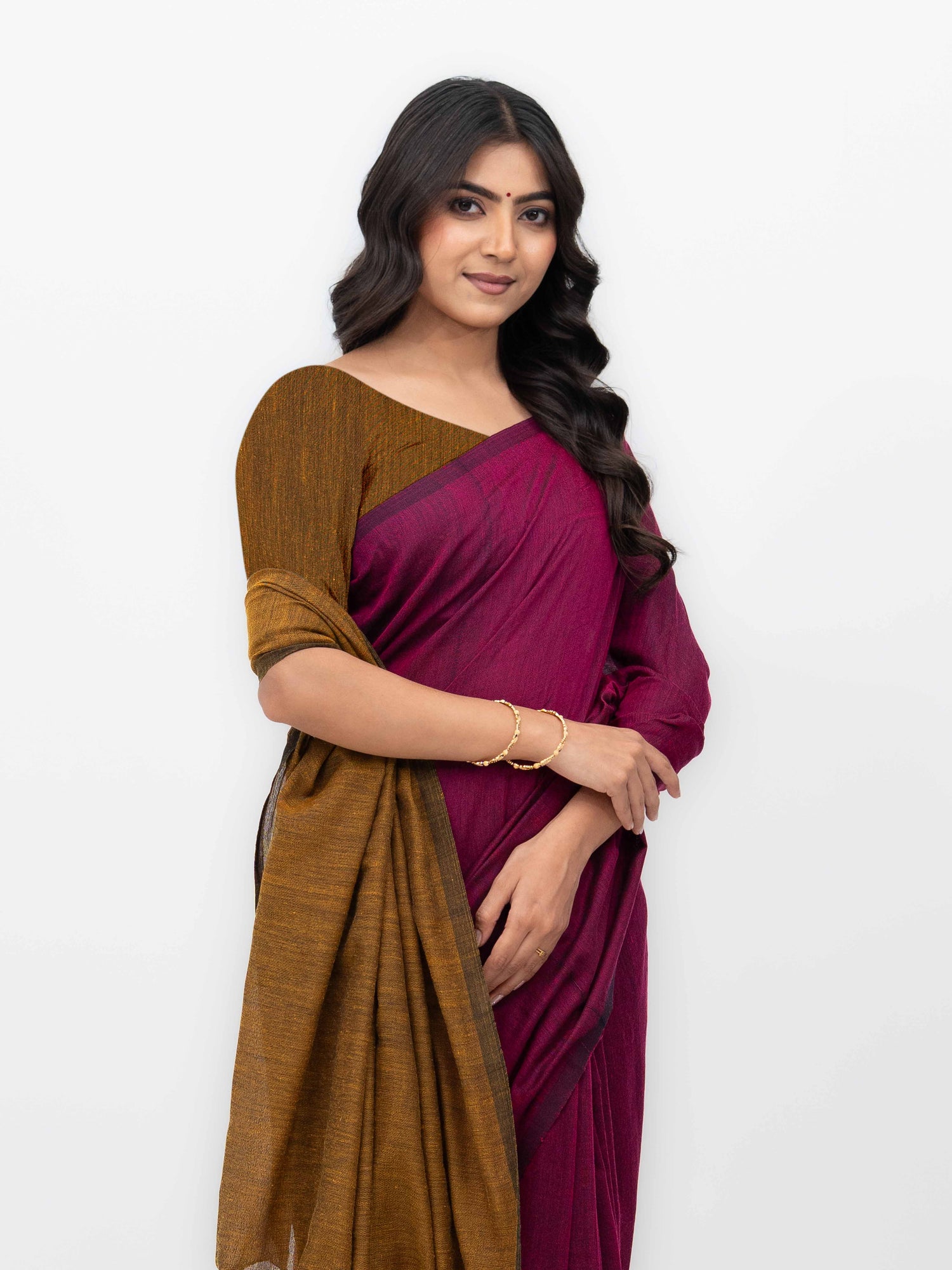 Pink &amp; Mustard Khadi Cotton Saree