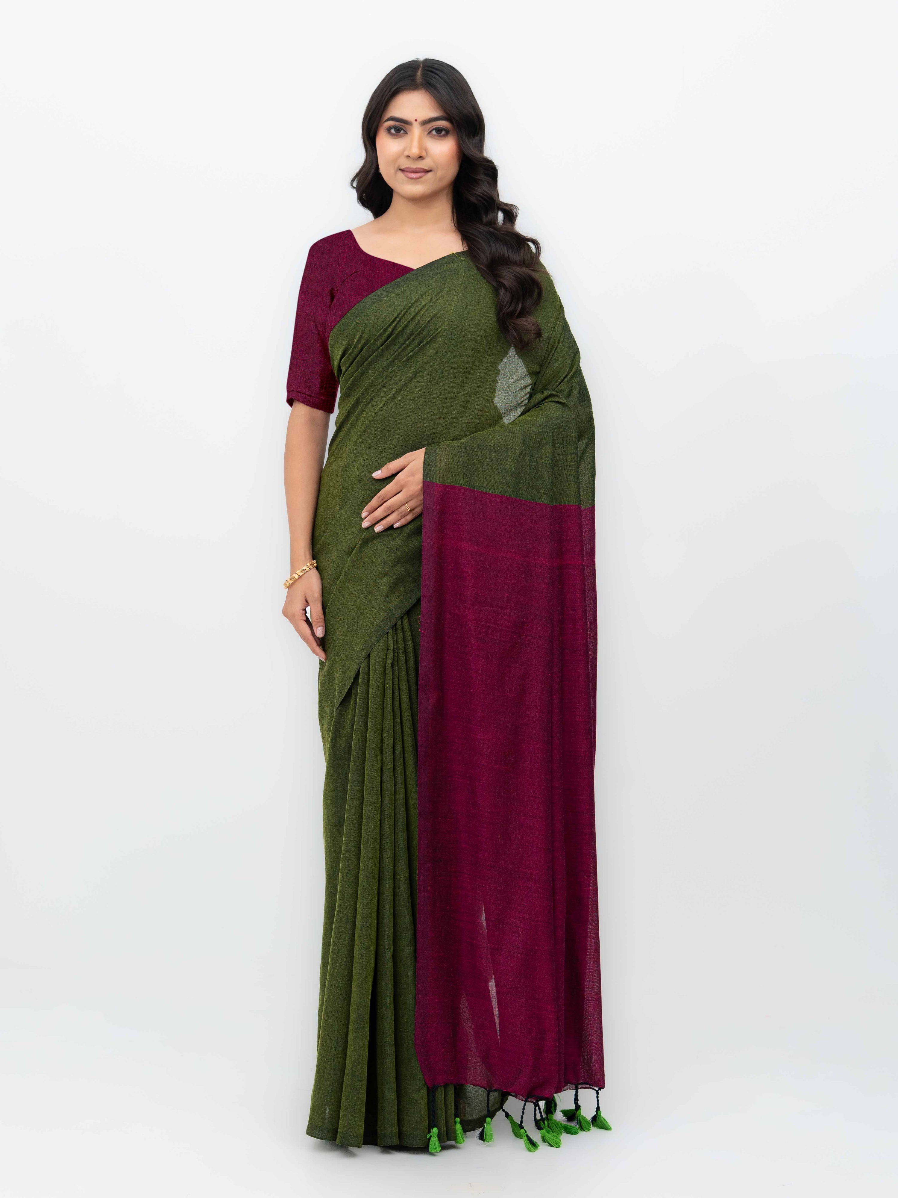 Green &amp; Pink Khadi Cotton Saree