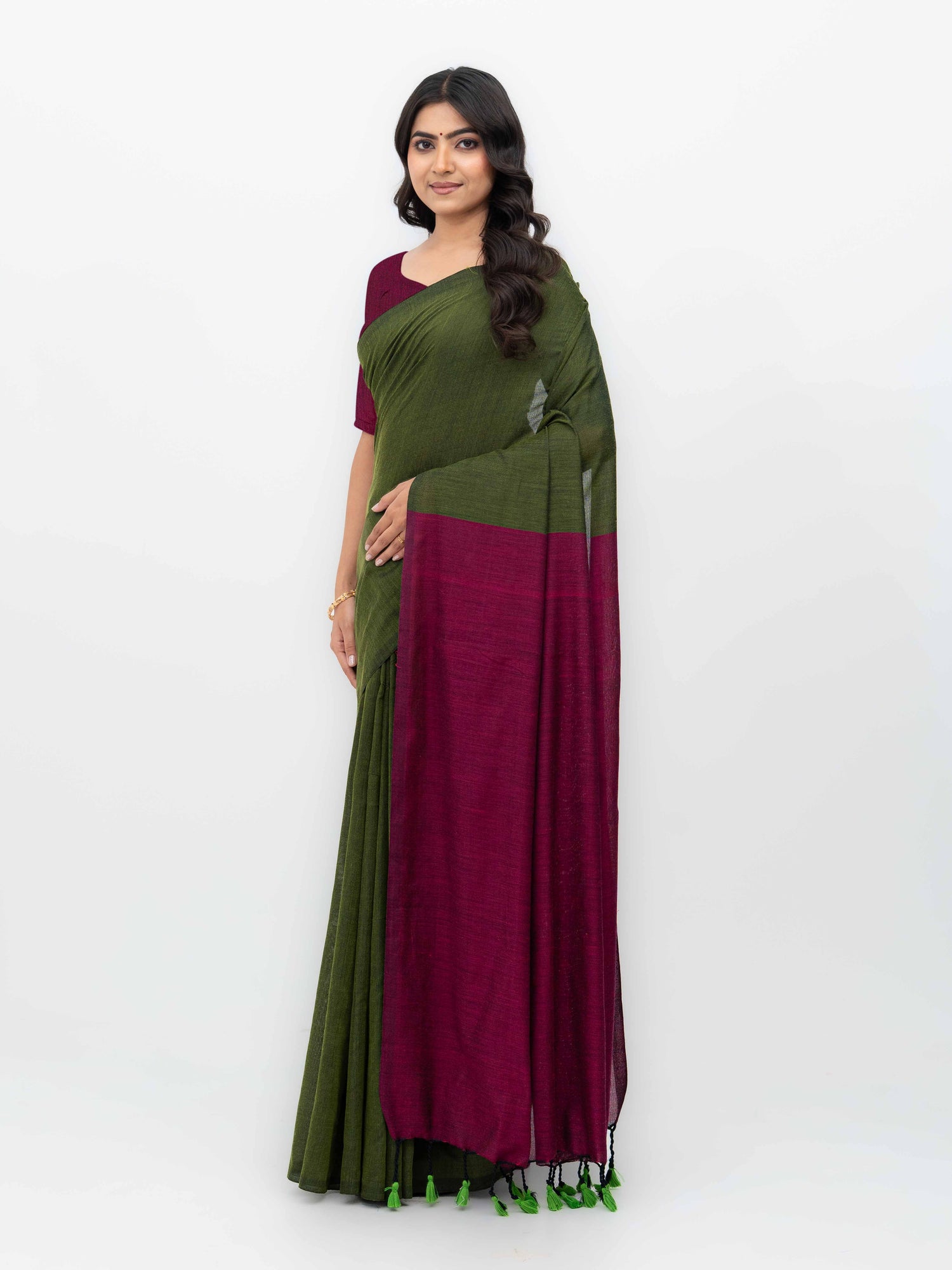 Green &amp; Pink Khadi Cotton Saree