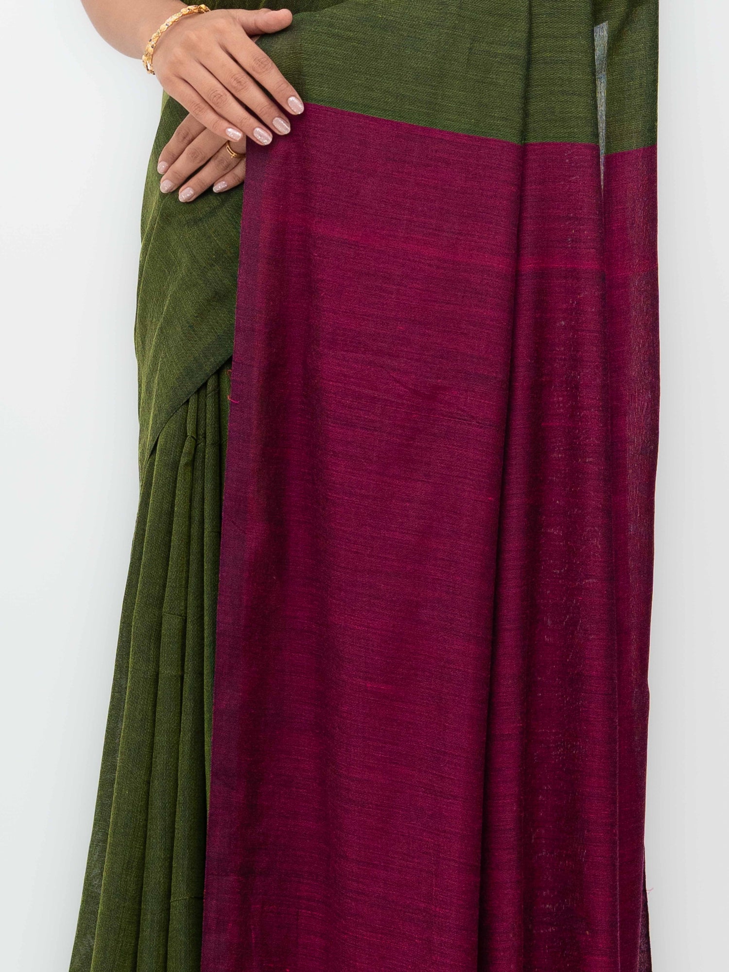 Green &amp; Pink Khadi Cotton Saree
