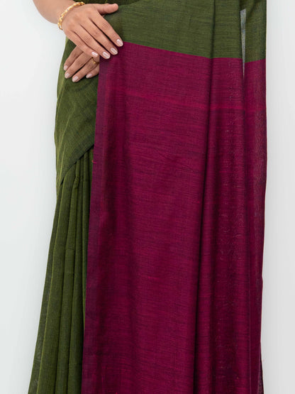 Green &amp; Pink Khadi Cotton Saree