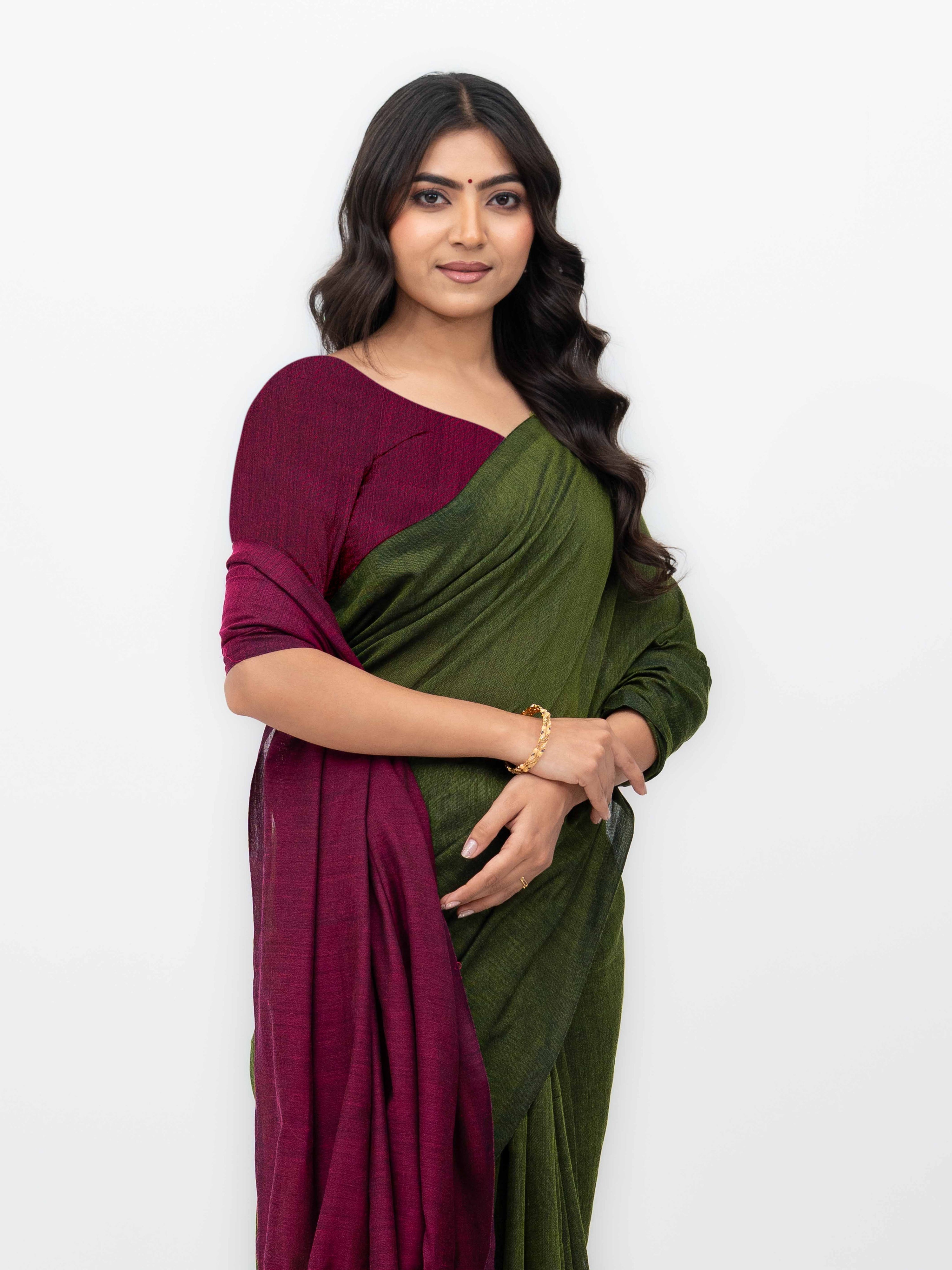 Green &amp; Pink Khadi Cotton Saree