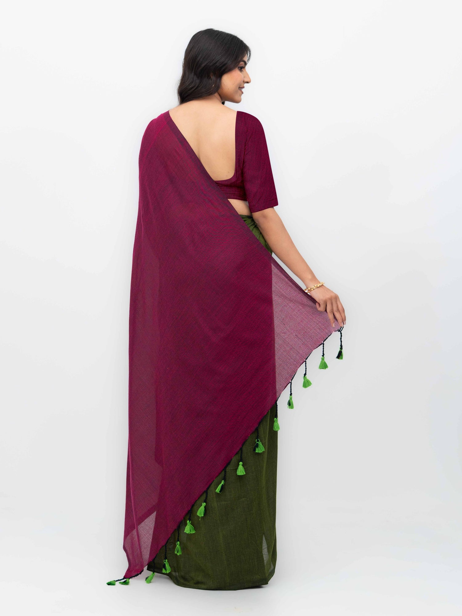 Green &amp; Pink Khadi Cotton Saree