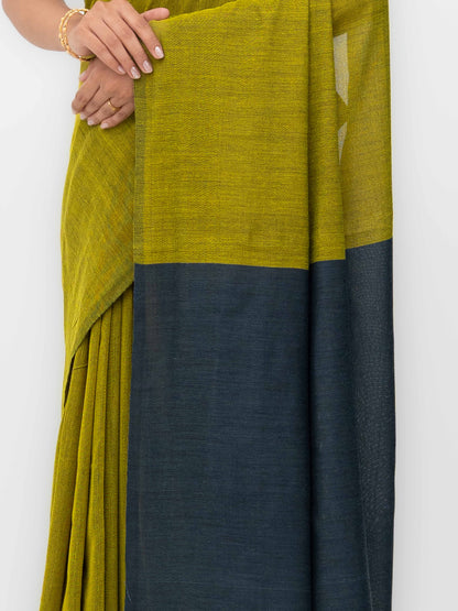 Dark Grey &amp;Mustard Khadi Cotton Saree