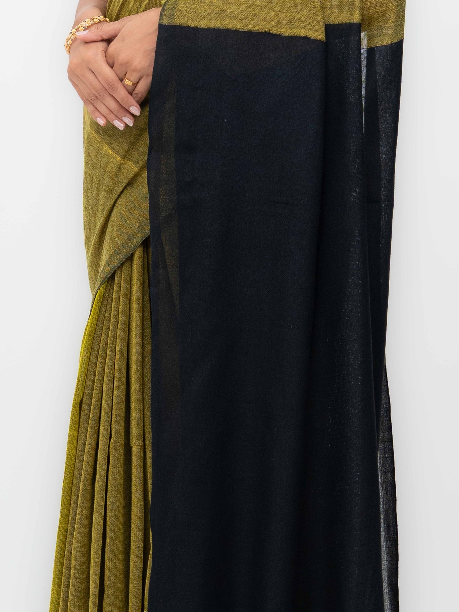 Mustard &amp; Black Khadi Cotton Saree