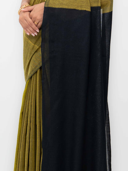 Mustard &amp; Black Khadi Cotton Saree