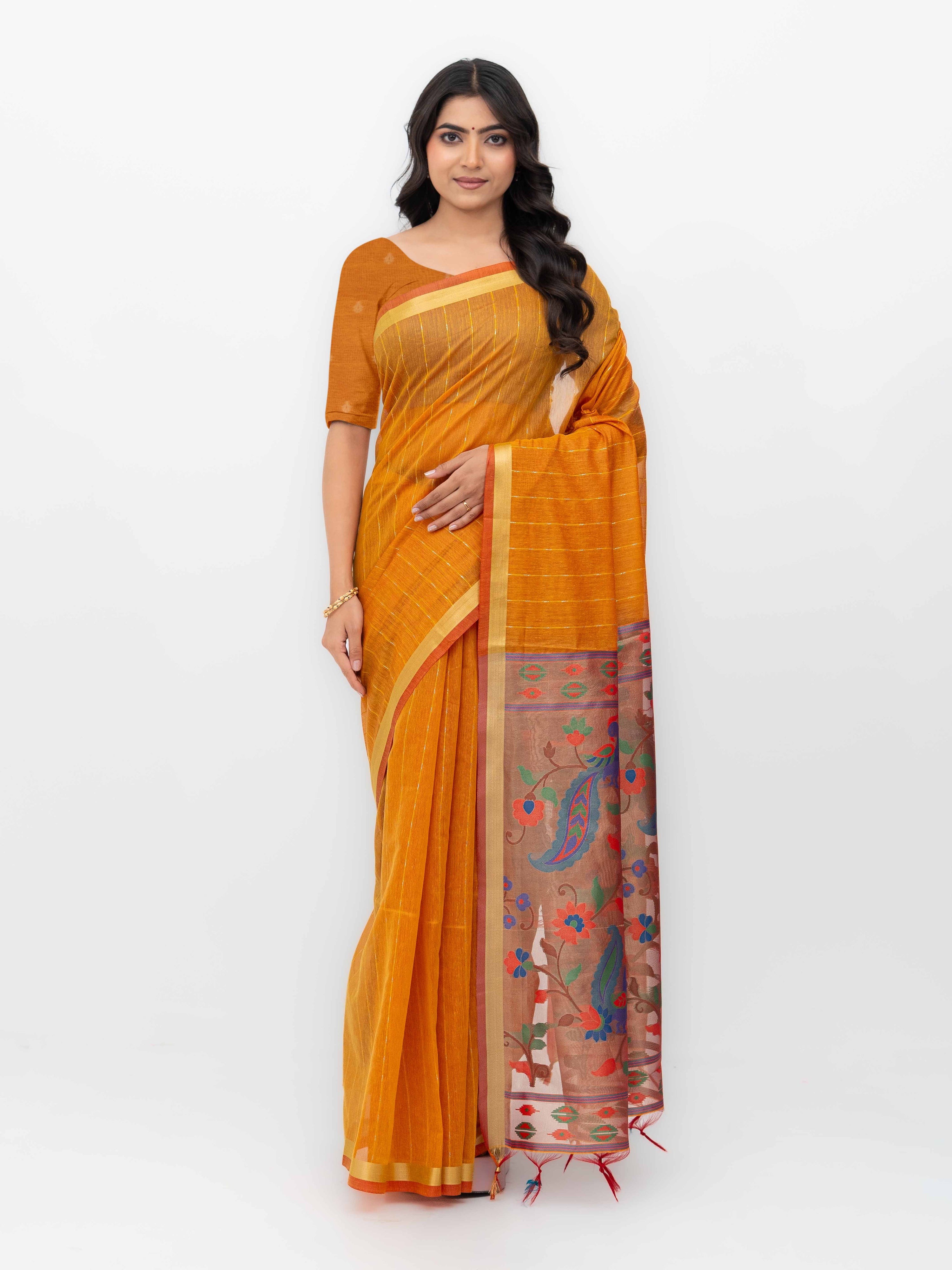 Orange Tissue Silk Saree