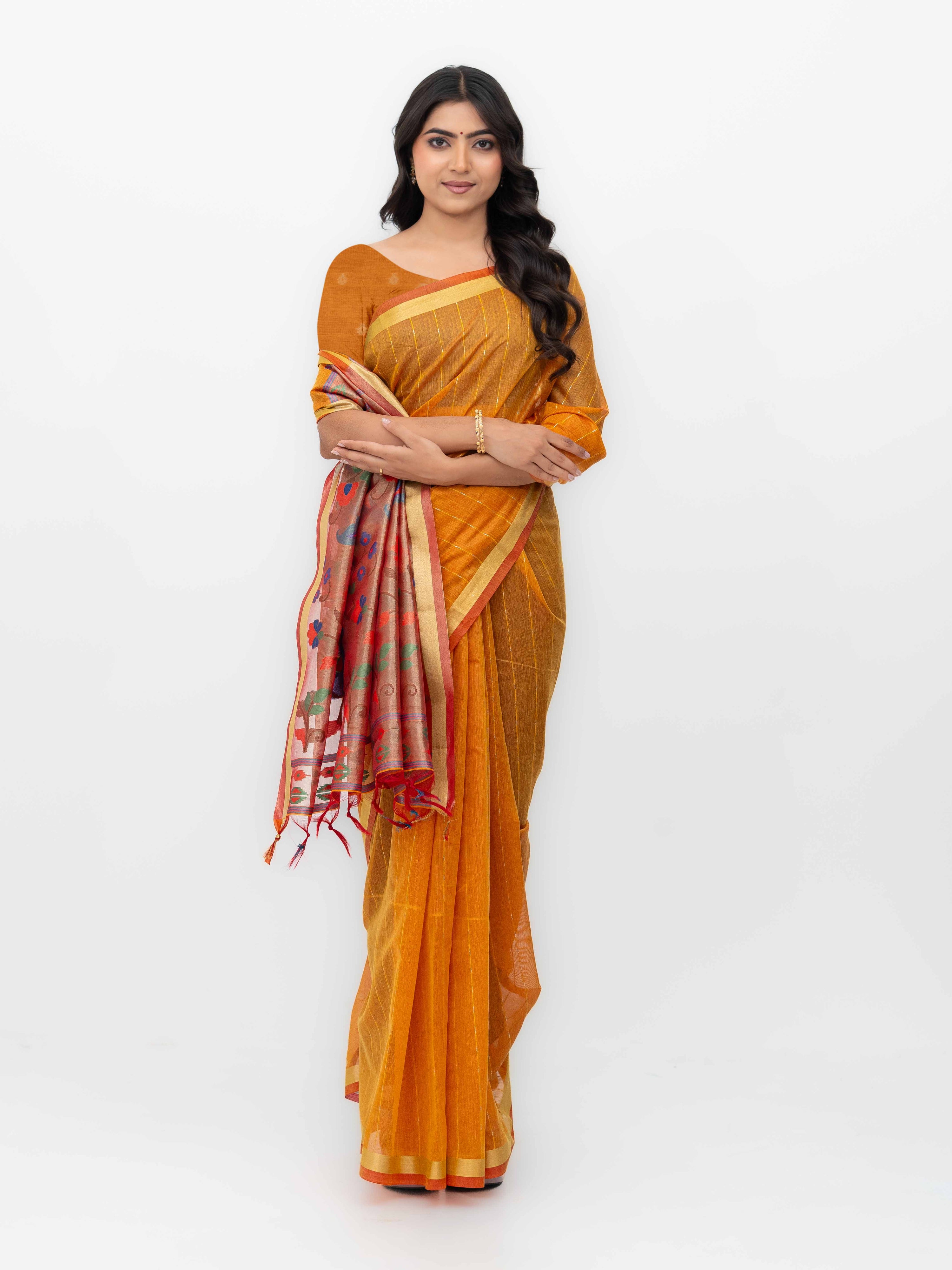 Orange Tissue Silk Saree