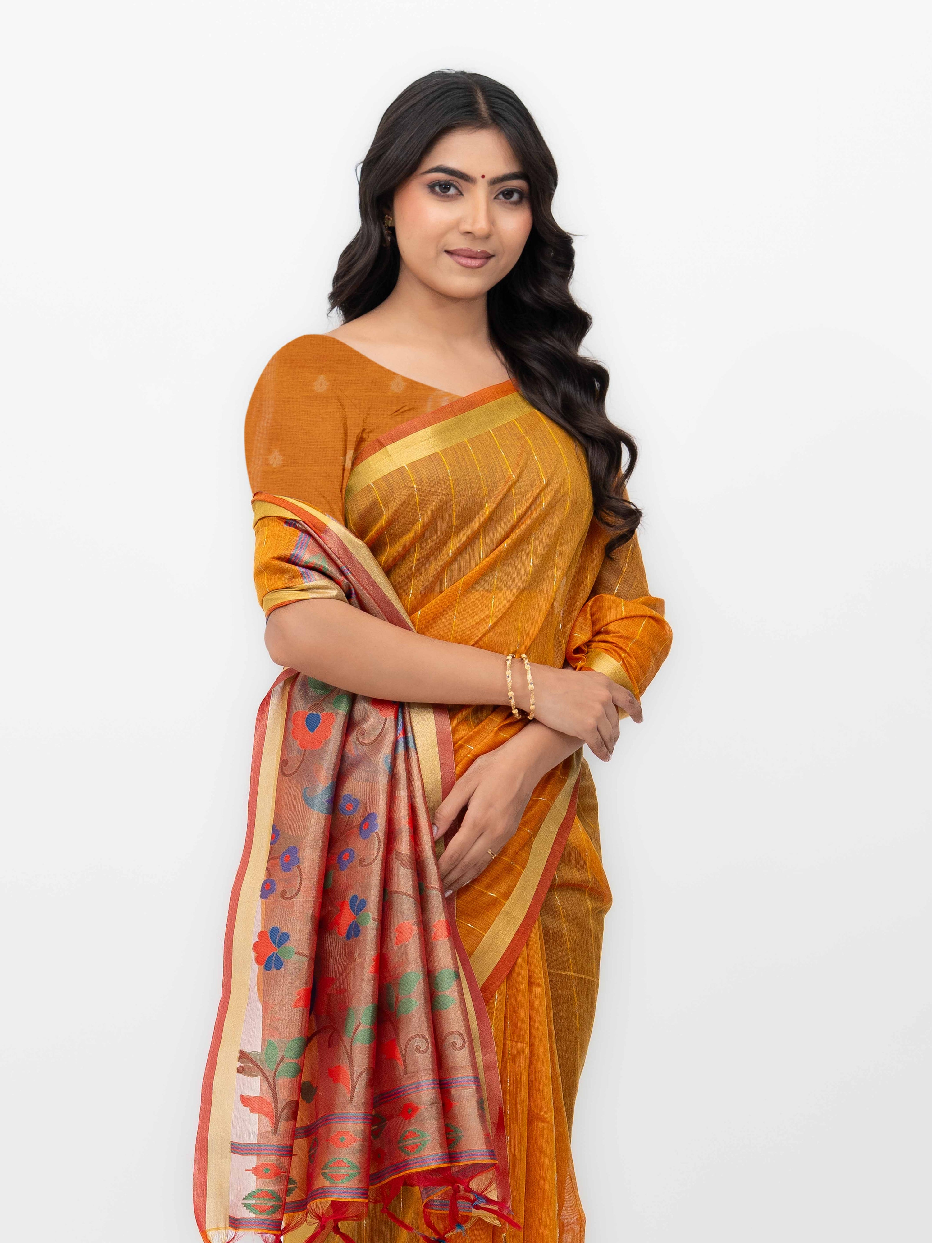 Orange Tissue Silk Saree