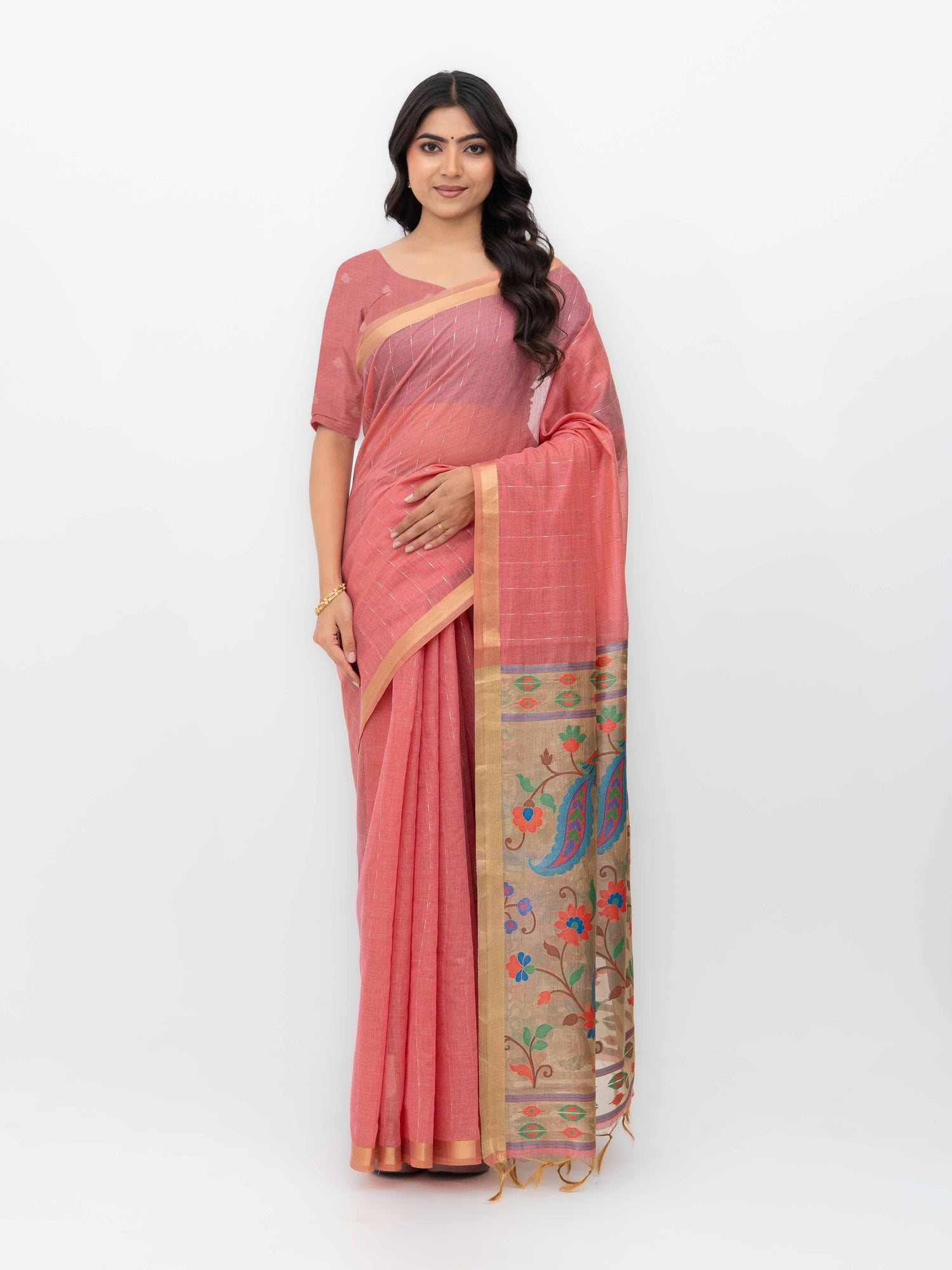 Peach Tissue Silk Saree