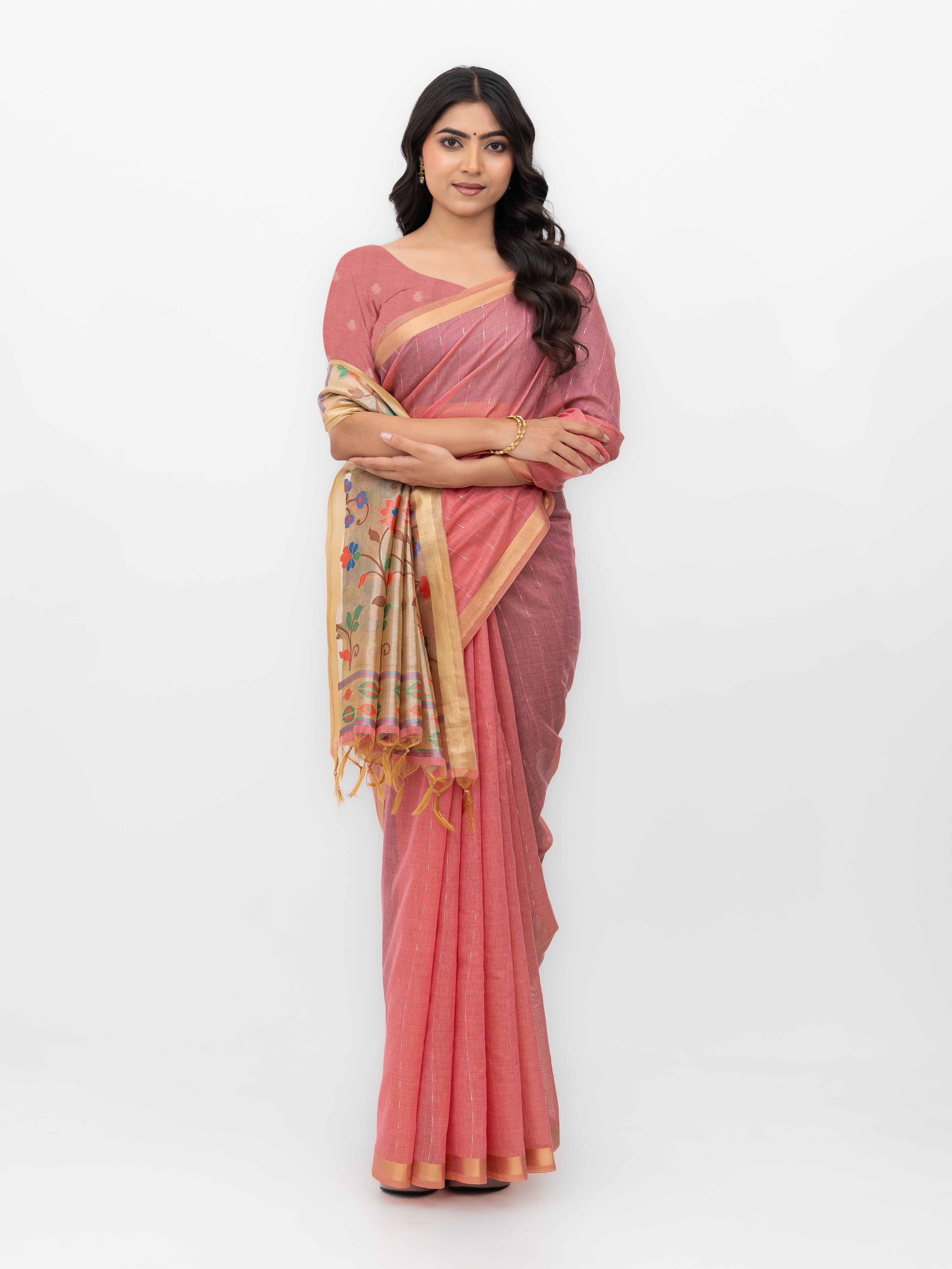 Peach Tissue Silk Saree