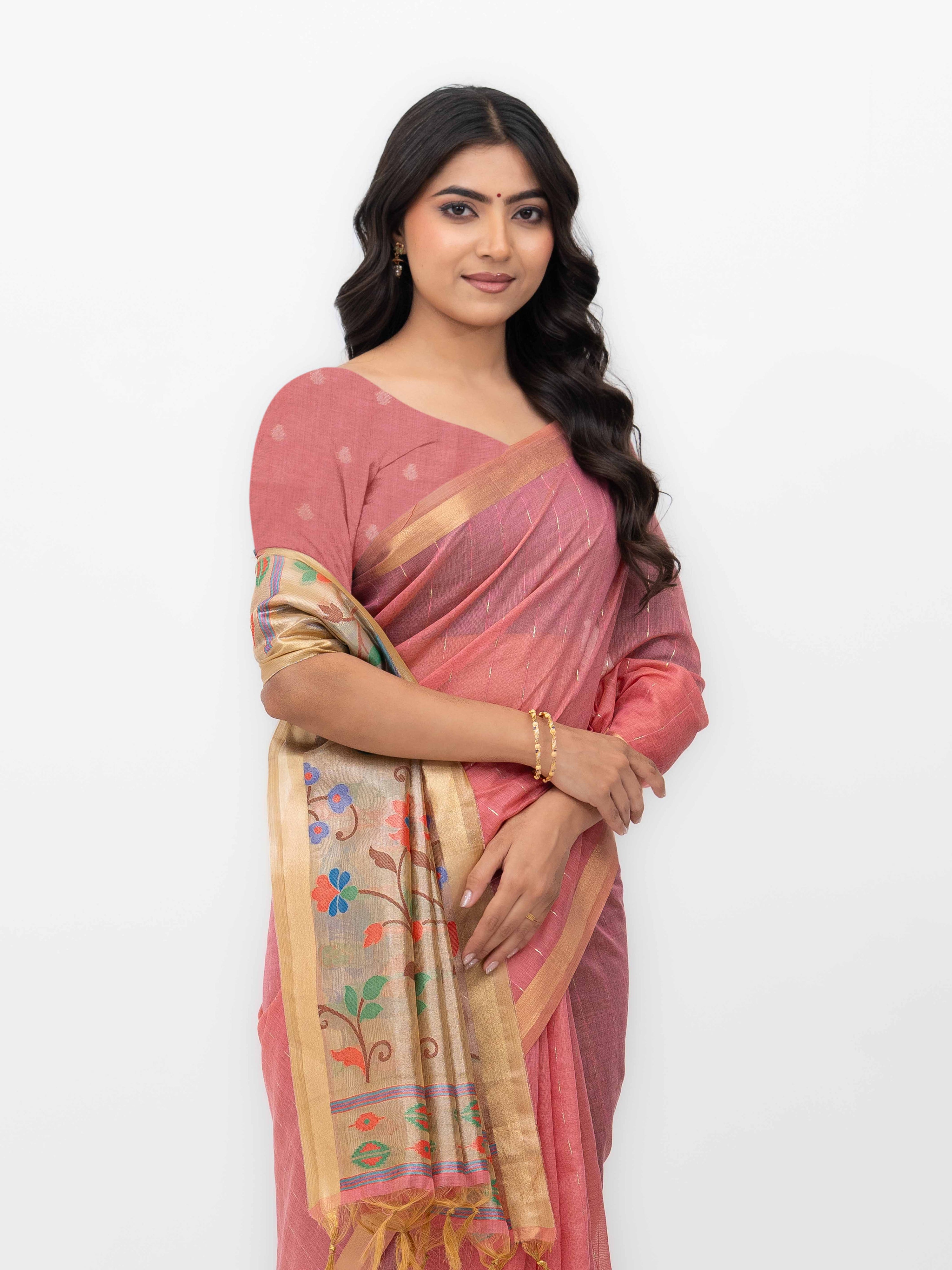 Peach Tissue Silk Saree