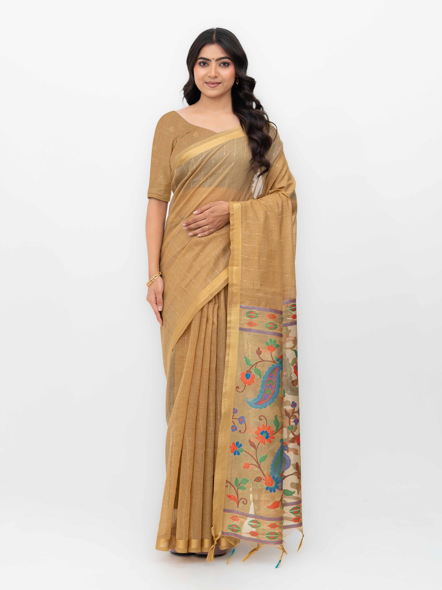 Beige Tissue Silk Saree