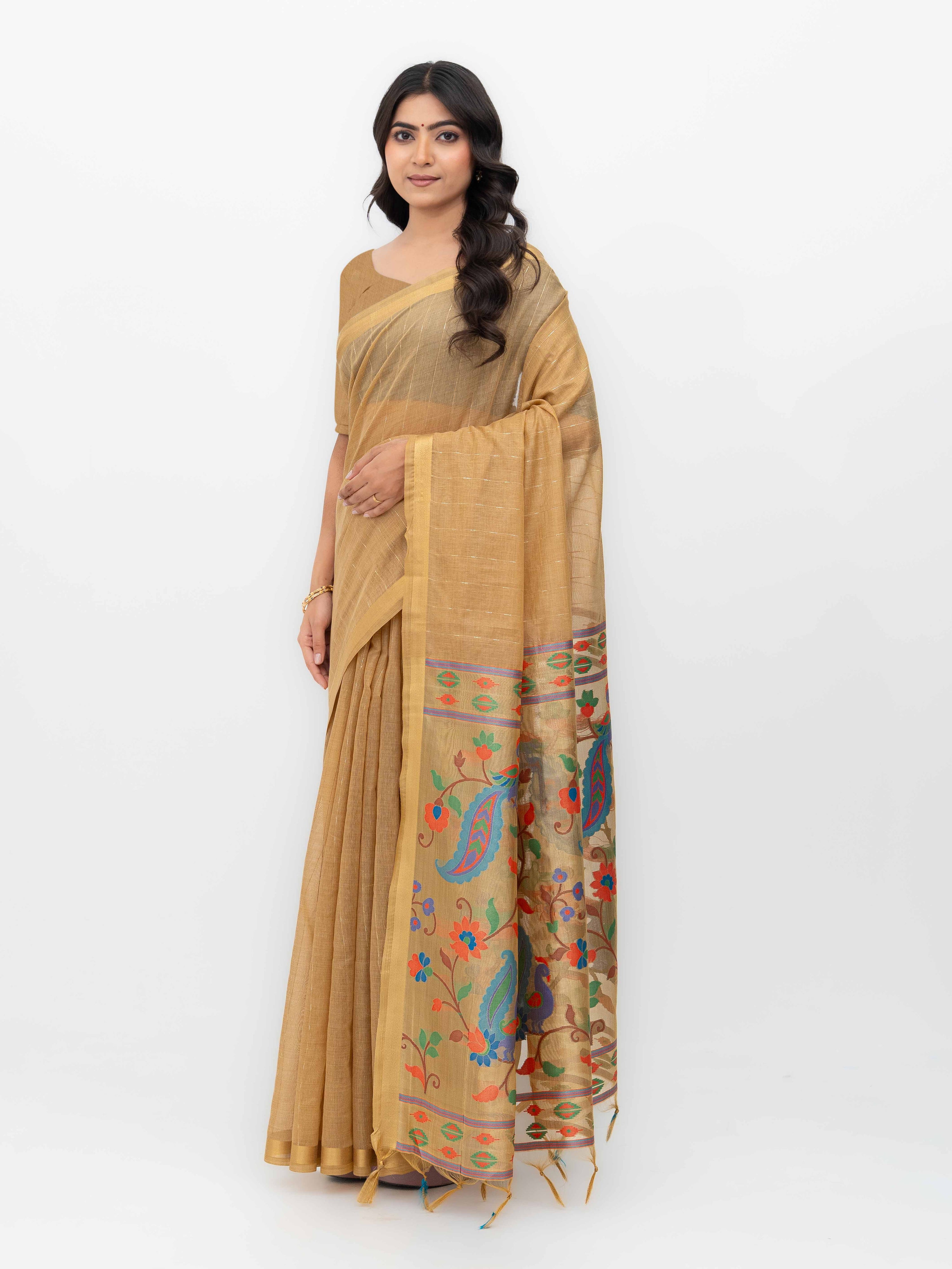 Beige Tissue Silk Saree