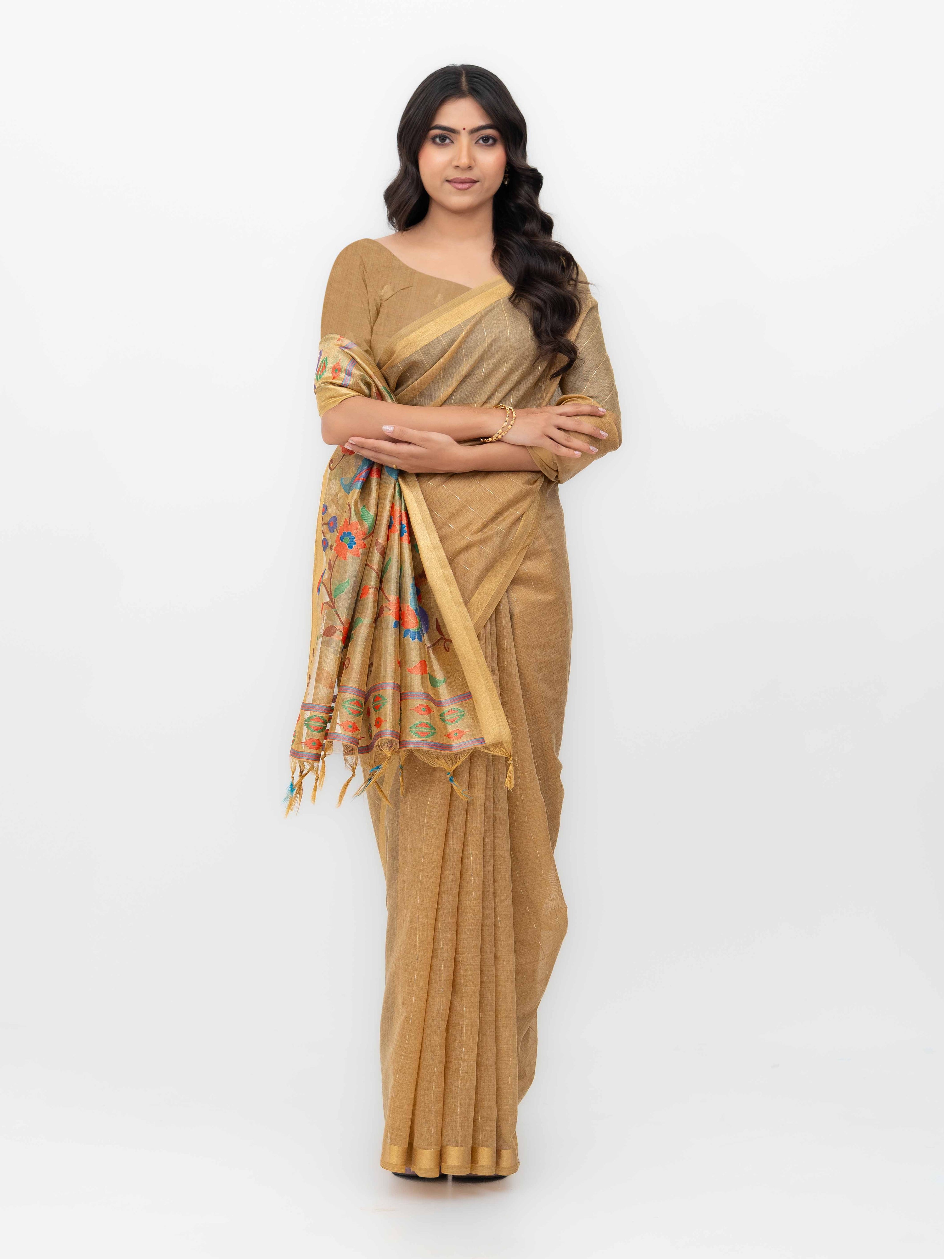 Beige Tissue Silk Saree