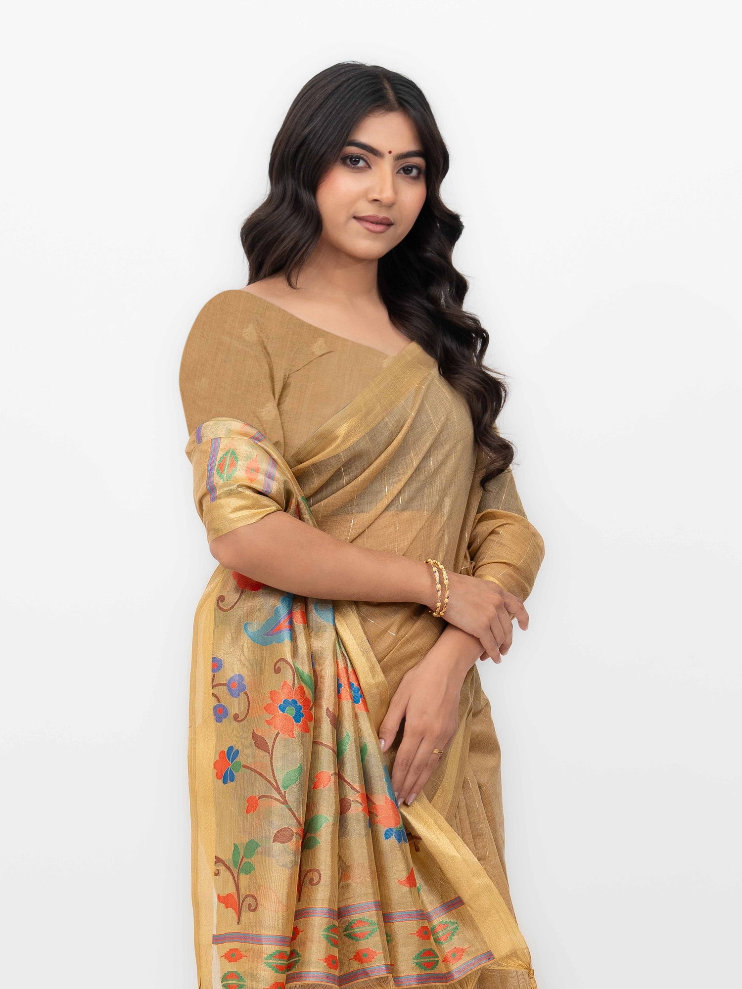 Beige Tissue Silk Saree