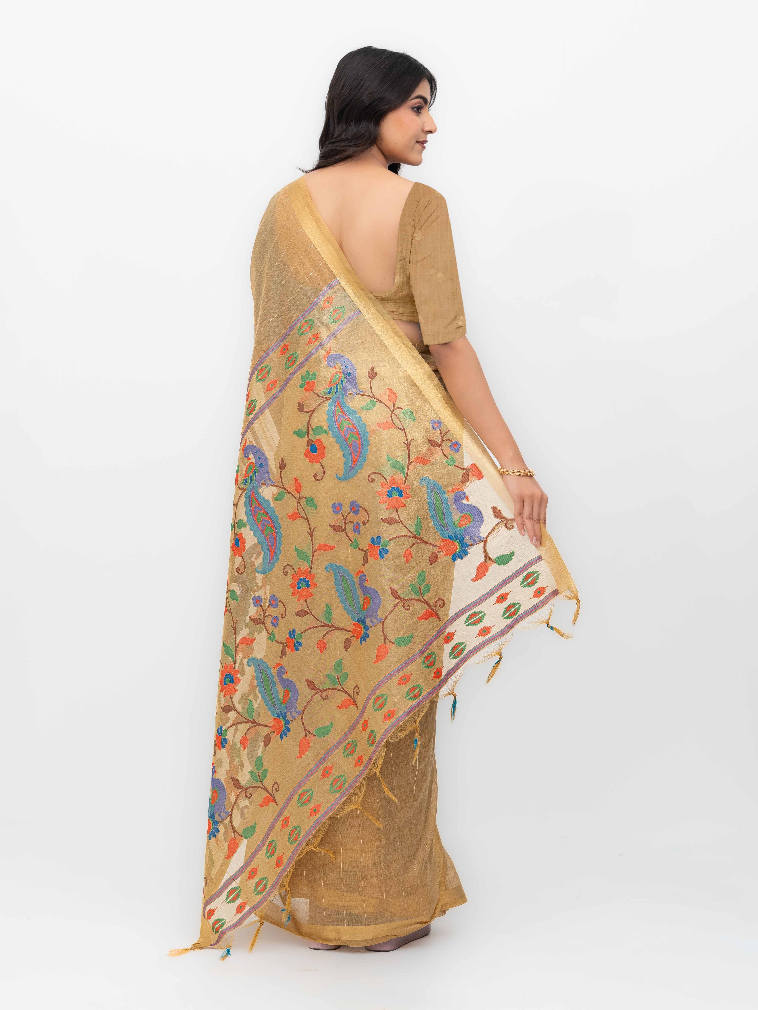 Beige Tissue Silk Saree