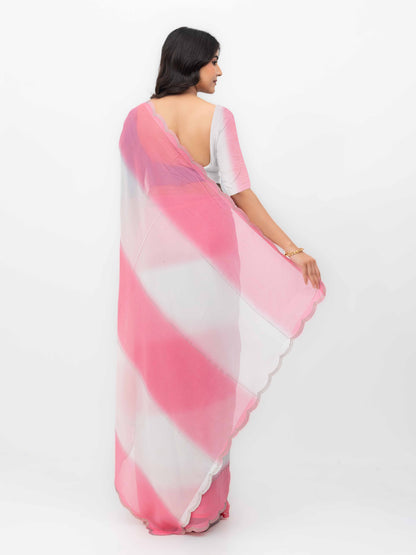 White &amp; Pink Georgette Dual Tone Saree