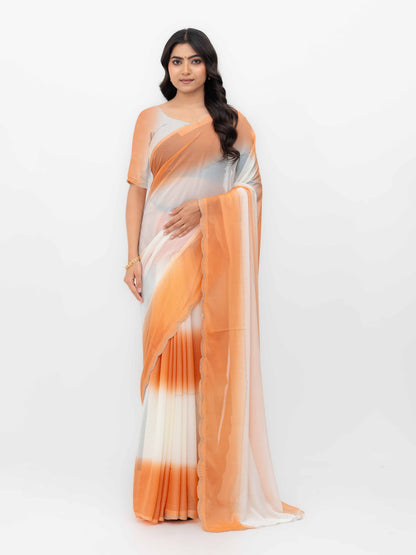 White &amp; Rust Georgette Saree