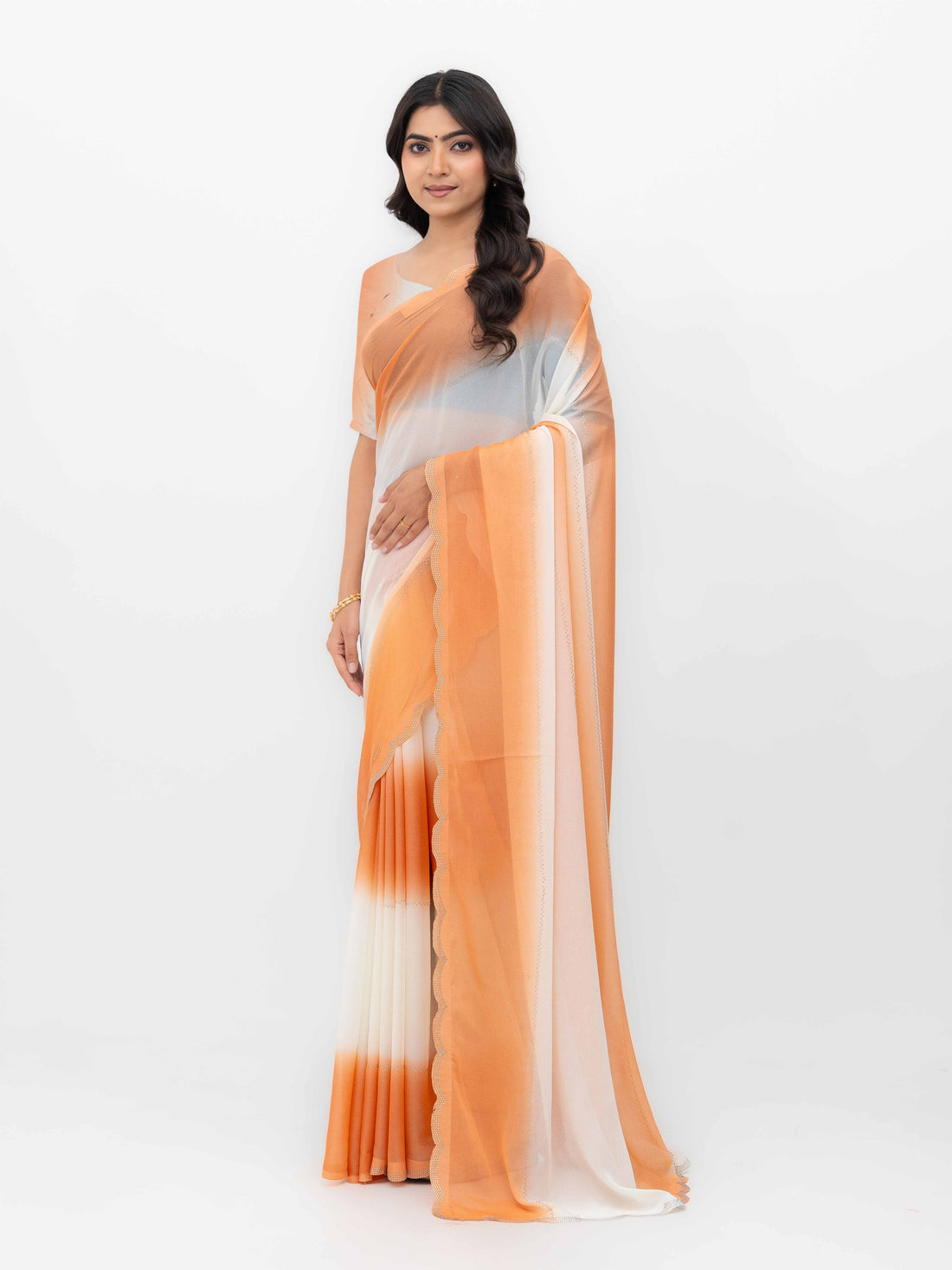 White &amp; Rust Georgette Saree