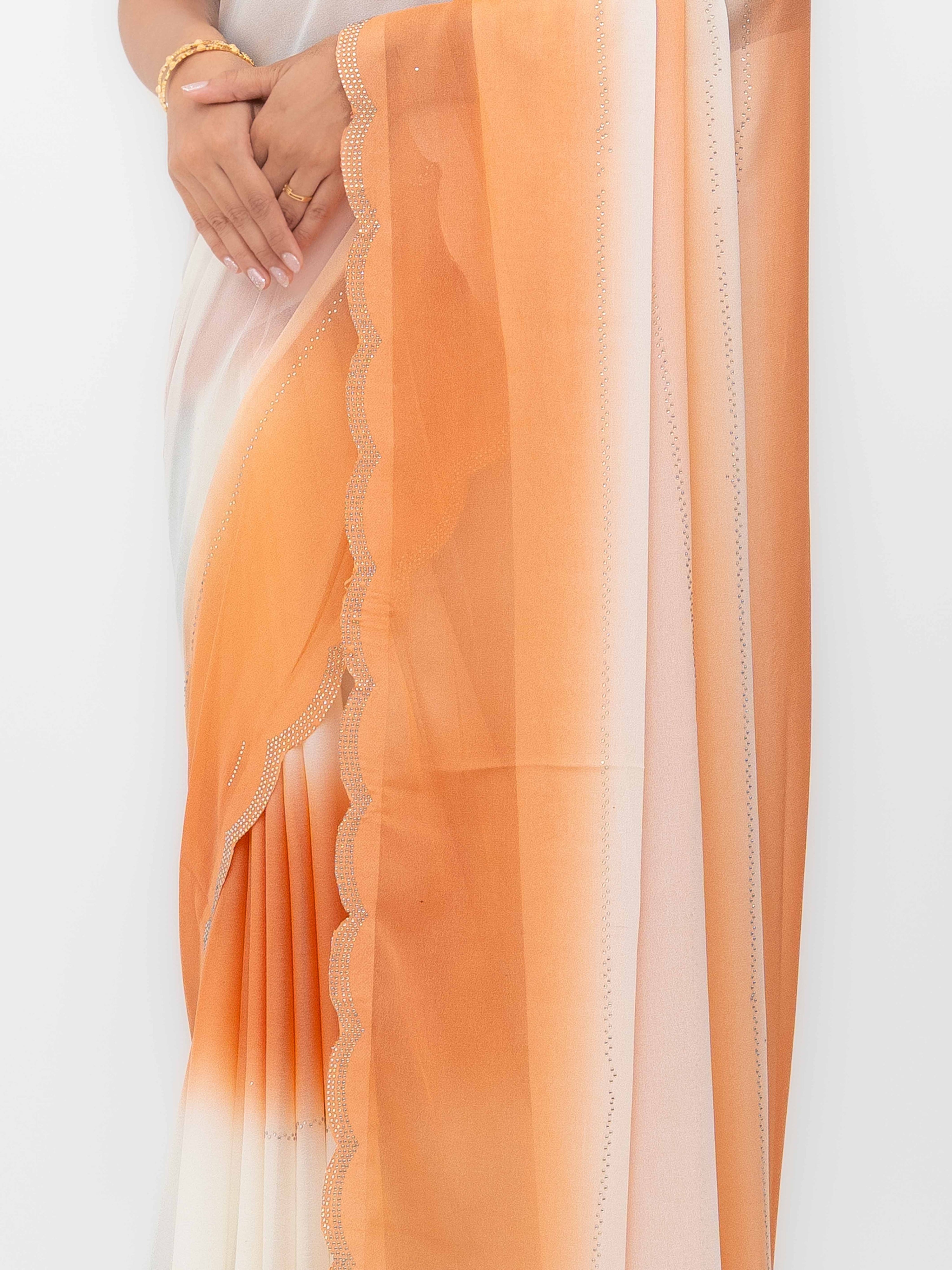 White &amp; Rust Georgette Saree