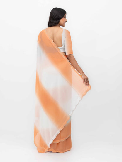 White &amp; Rust Georgette Saree