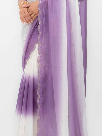 White &amp; Purple Georgette Saree