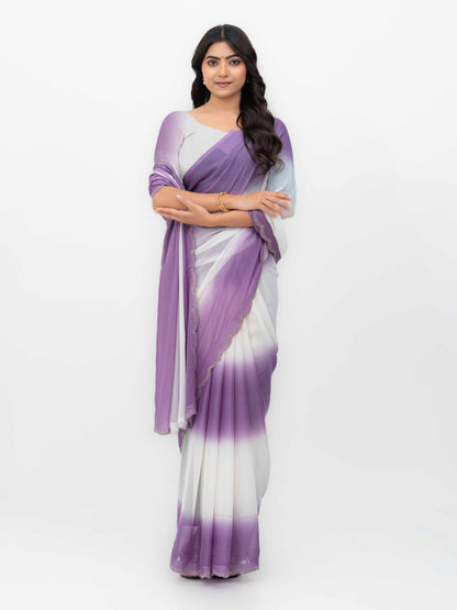White &amp; Purple Georgette Saree