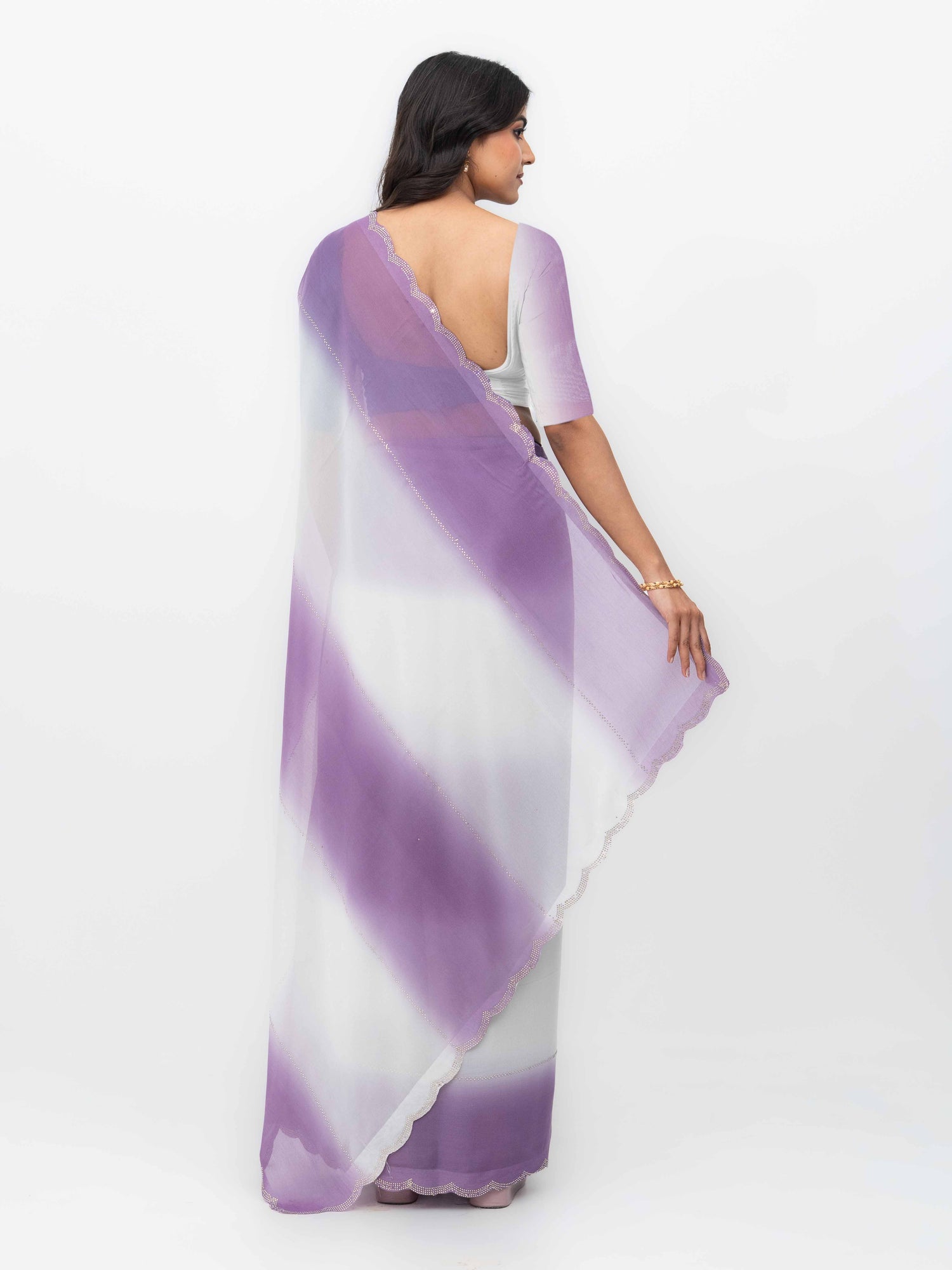White &amp; Purple Georgette Saree