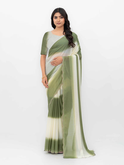 White &amp;Olive Georgette Saree
