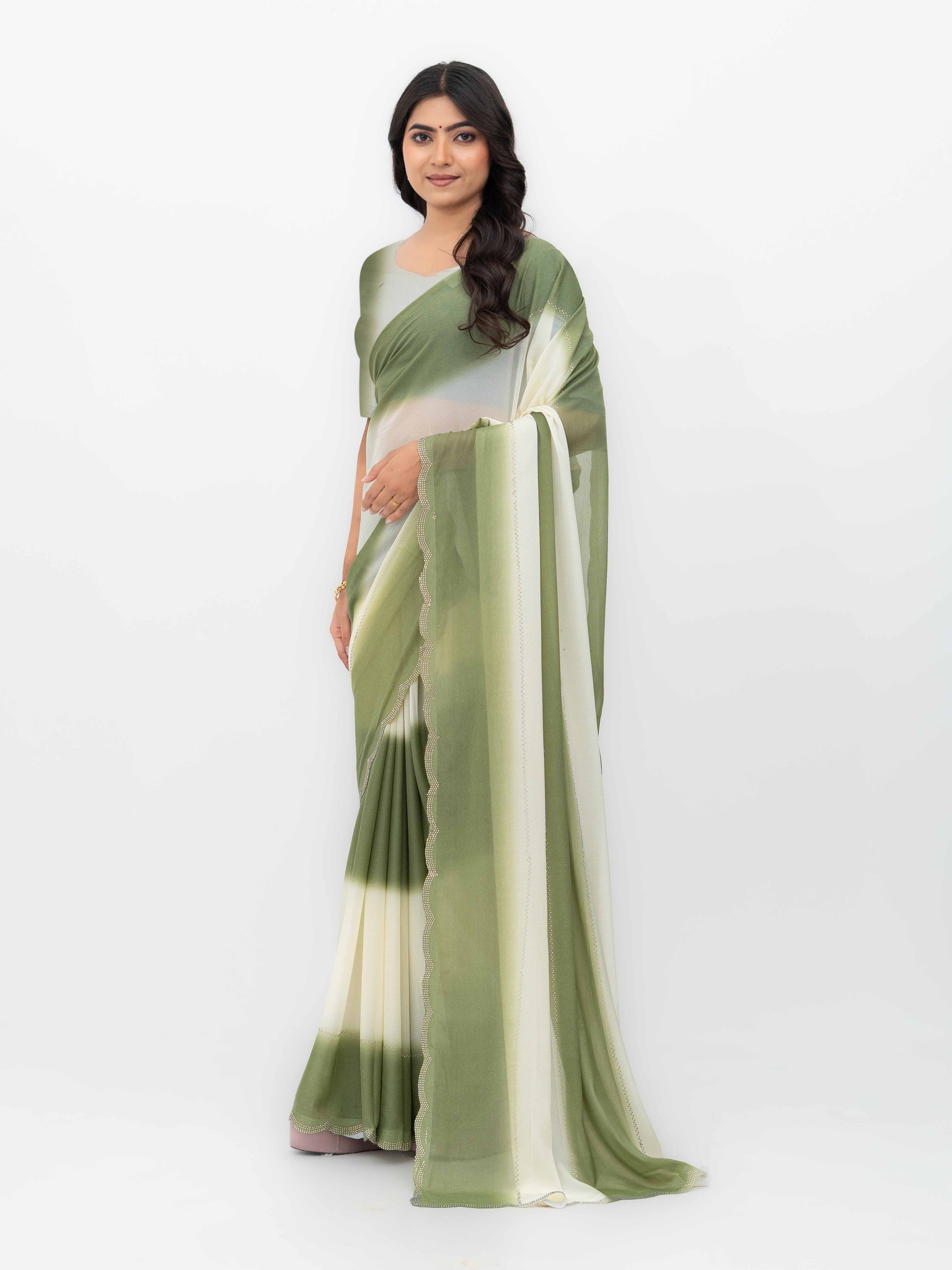 White &amp;Olive Georgette Saree