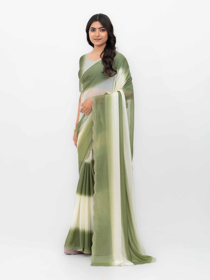 White &amp;Olive Georgette Saree