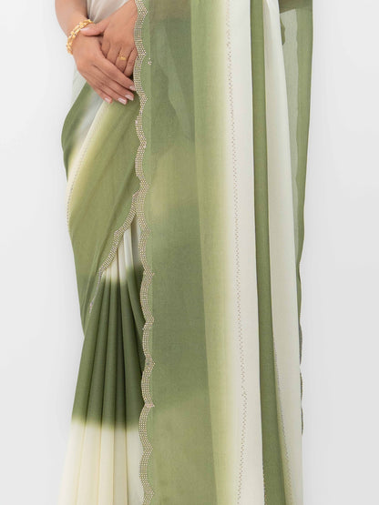 White &amp;Olive Georgette Saree
