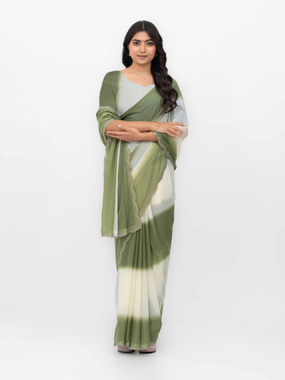White &amp;Olive Georgette Saree