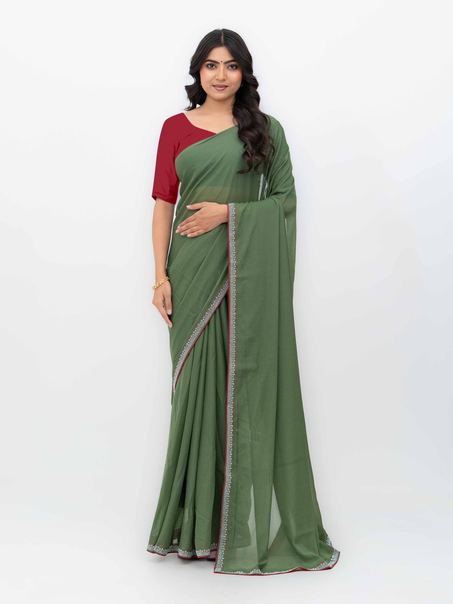 Olive Green Georgette Saree