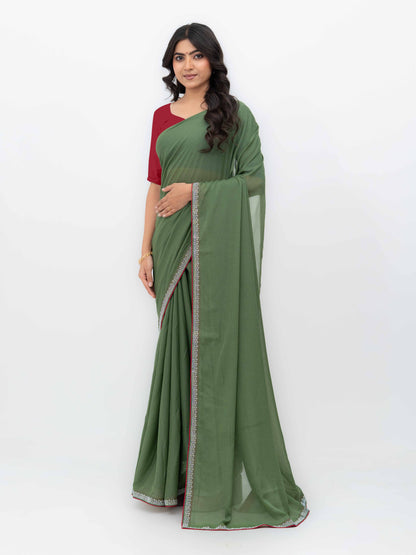 Olive Green Georgette Saree