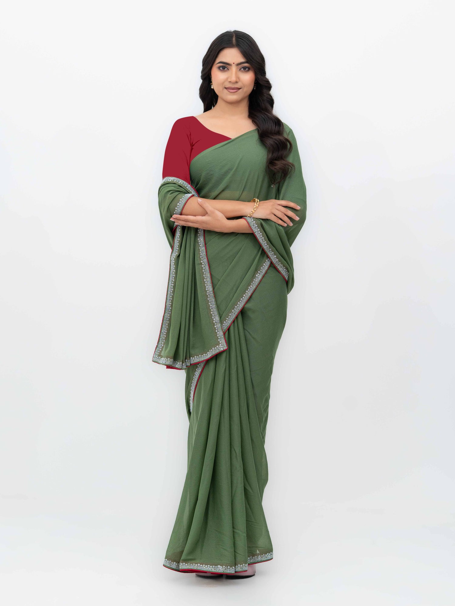 Olive Green Georgette Saree