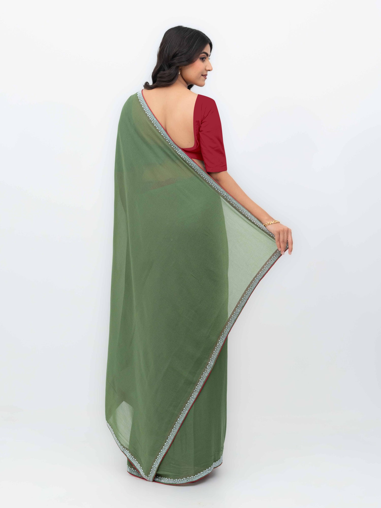 Olive Green Georgette Saree