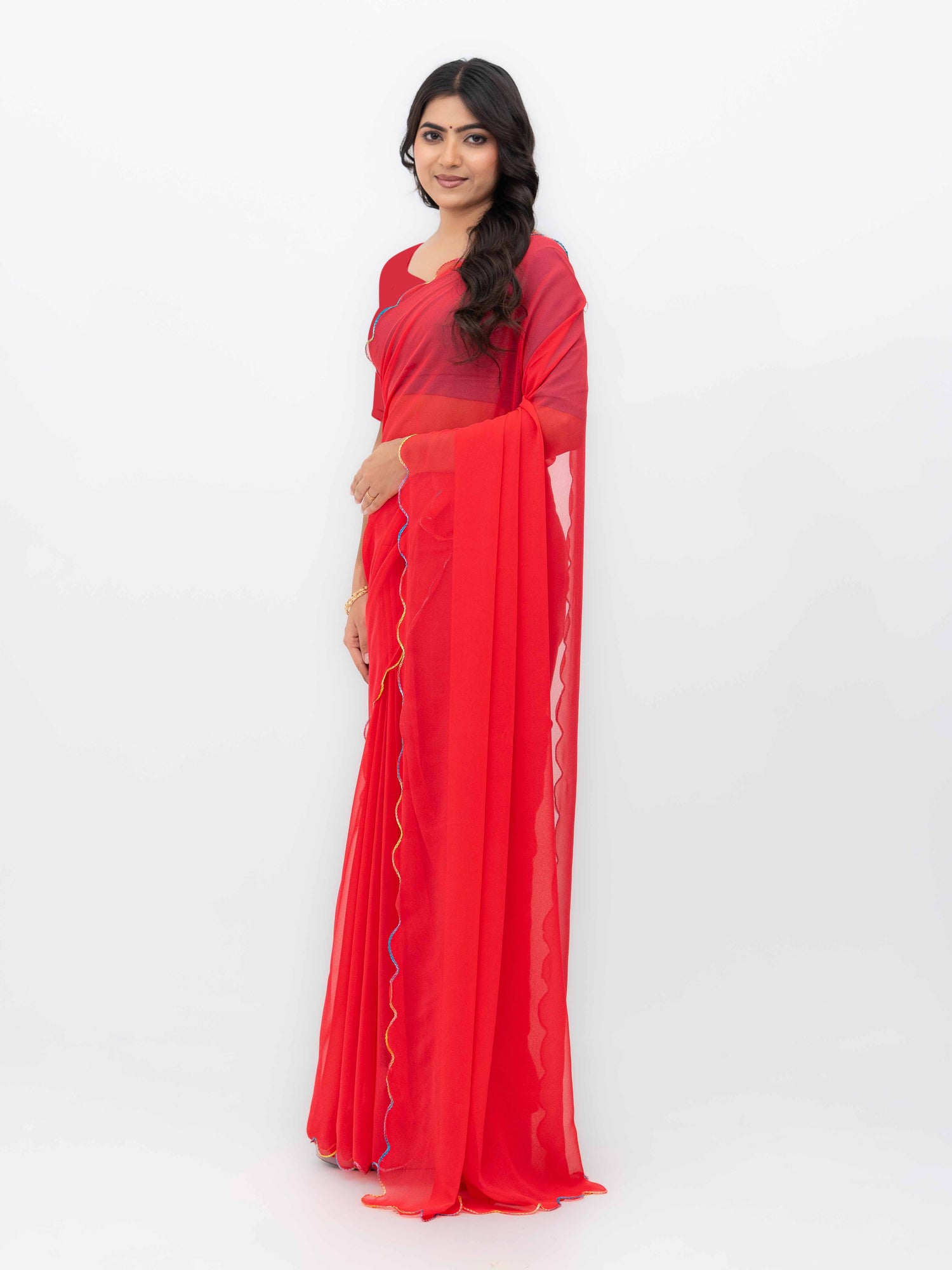 Rust Pink Georgette Plain Saree