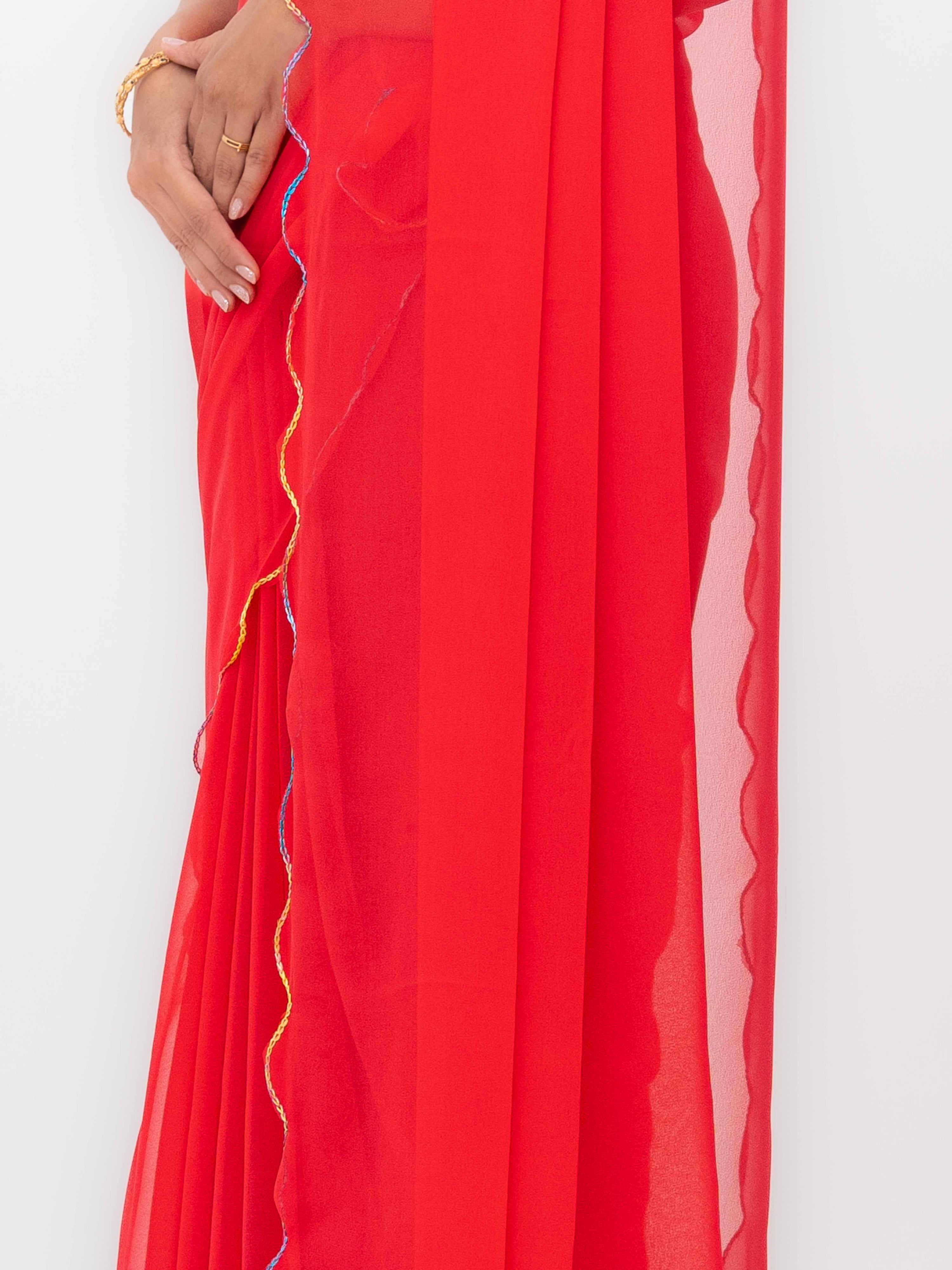 Rust Pink Georgette Plain Saree