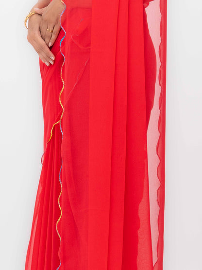 Rust Pink Georgette Plain Saree